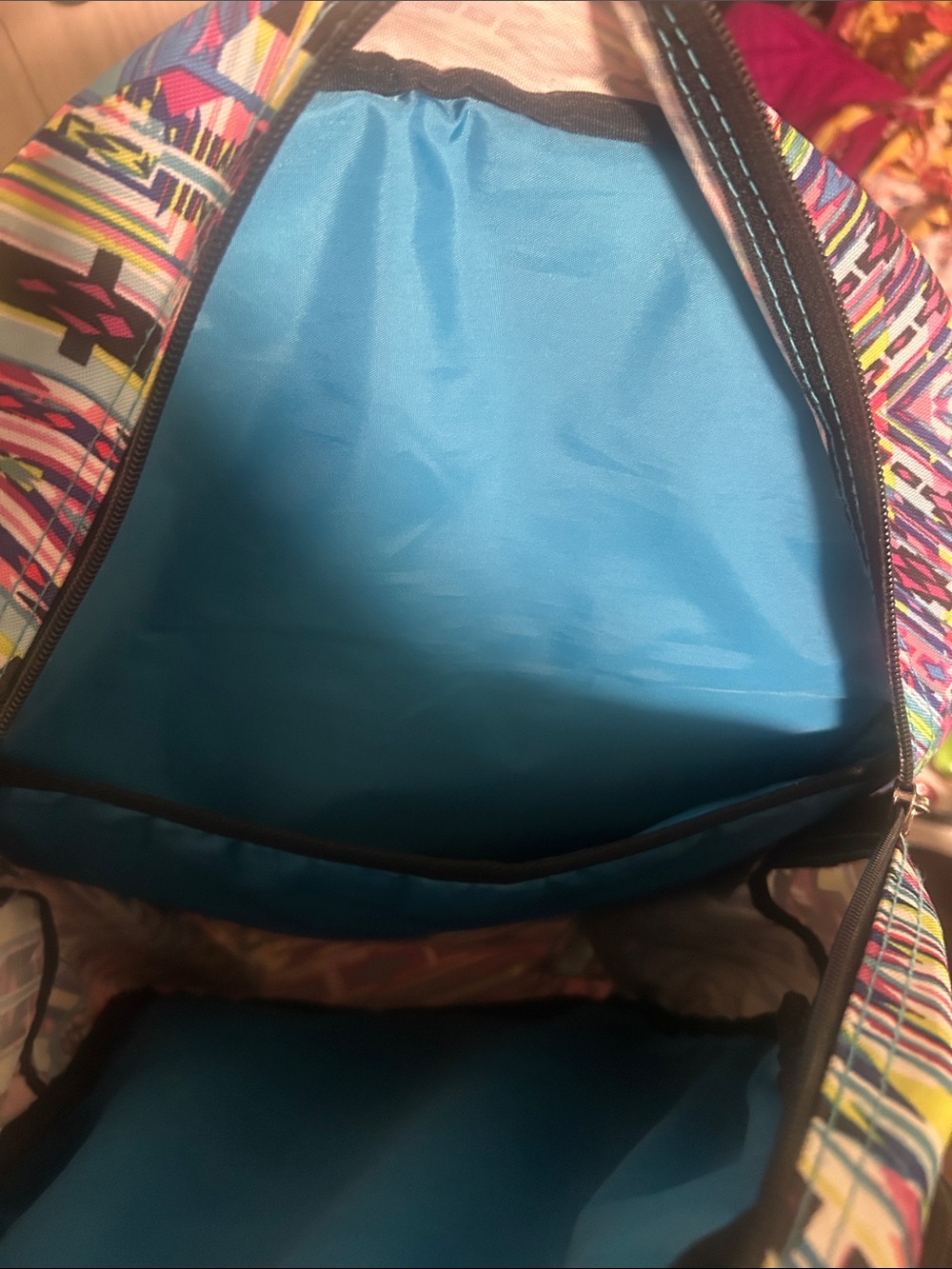 Kenneth Cole Reaction Multicolor Geometric Print Backpack - Blue Pink Black - Picture 4 of 4